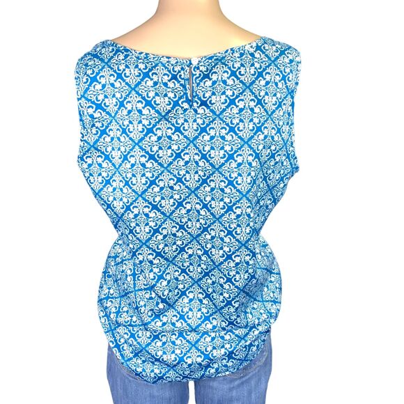 GAP Womens Blouse Top Silver Collared Sleeveless Pullover Teal White Medium - Picture 4 of 12
